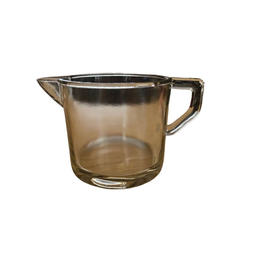 Antique 2 Cup Glass Measuring Cup Pitcher w Pour Spout Handle Unsigned Purple Ti